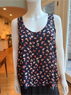 M+P+E Sleeveless Navy Floral-Print Button Henley Tank
